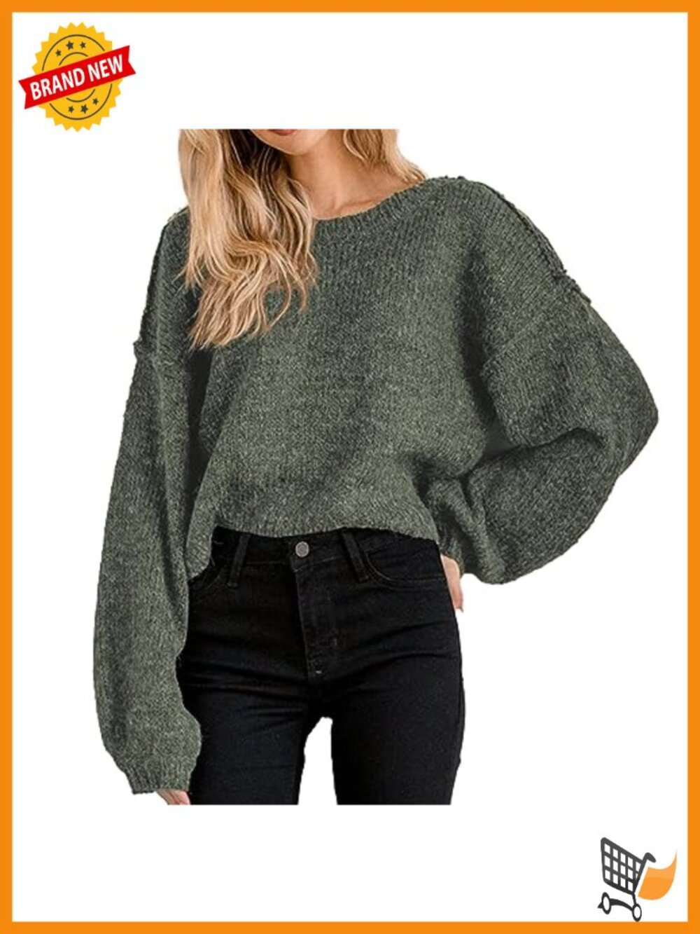 Womens Oversized Cropped Sweater Batwing Long Sleeve Crewneck Pullover